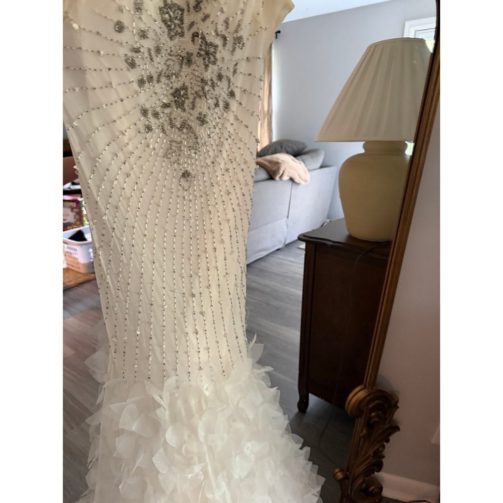 Vintage Sue Wong Silk Beaded Bridal Gown White Sunburst Beaded Silver Appliqué - Picture 5 of 10